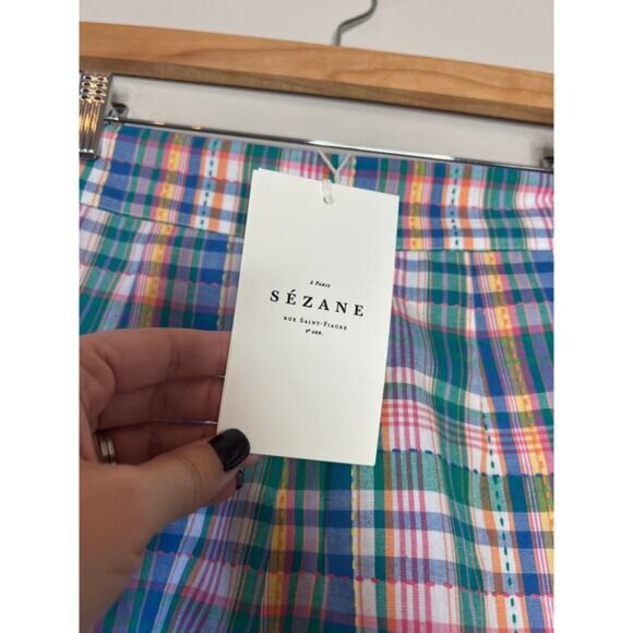 NWT Sezane High Rise Embroidered Cotton Frilled Hem Dorian Shorts Blue Size: 4 - Picture 4 of 8